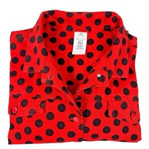 Disney Shop Minnie Mouse Women's Polka Dot Embroidered Denim Jean Jacket,  XL